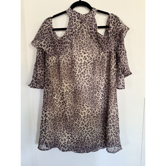 Entro Cold Shoulder Leopard Print Dress Size Small Flowy Fairy - Picture 5 of 5